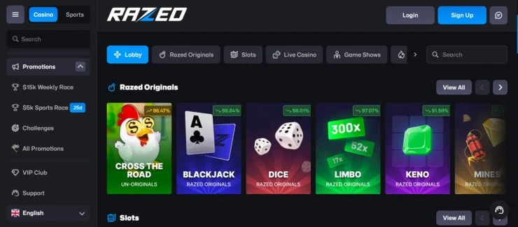 Razed casino screenshot